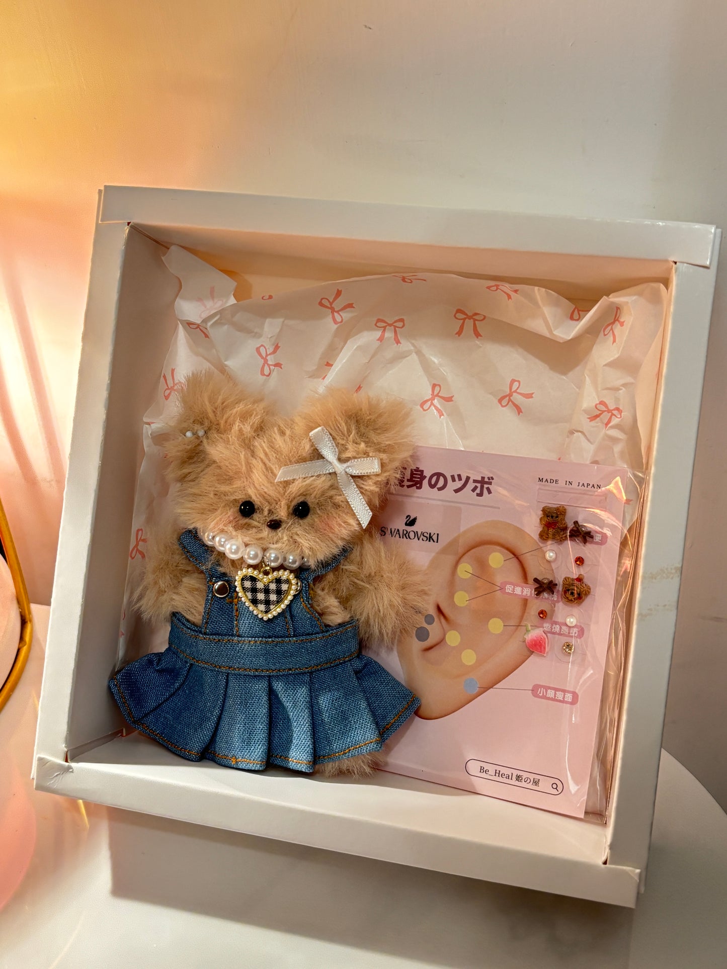 【情人節限定款式】Moru Doll 韓國毛料娃娃（熊仔)x 日本耳穴貼套裝