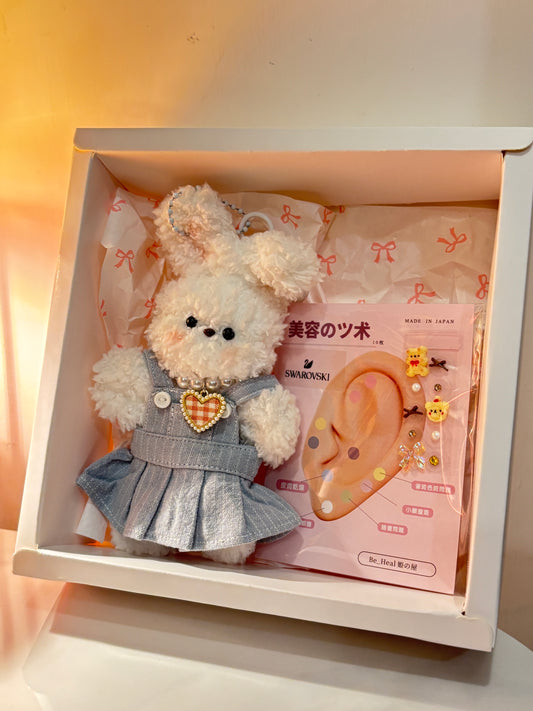 【情人節限定款式】Moru Doll 韓國毛料娃娃（小兔)x 日本耳穴貼套裝