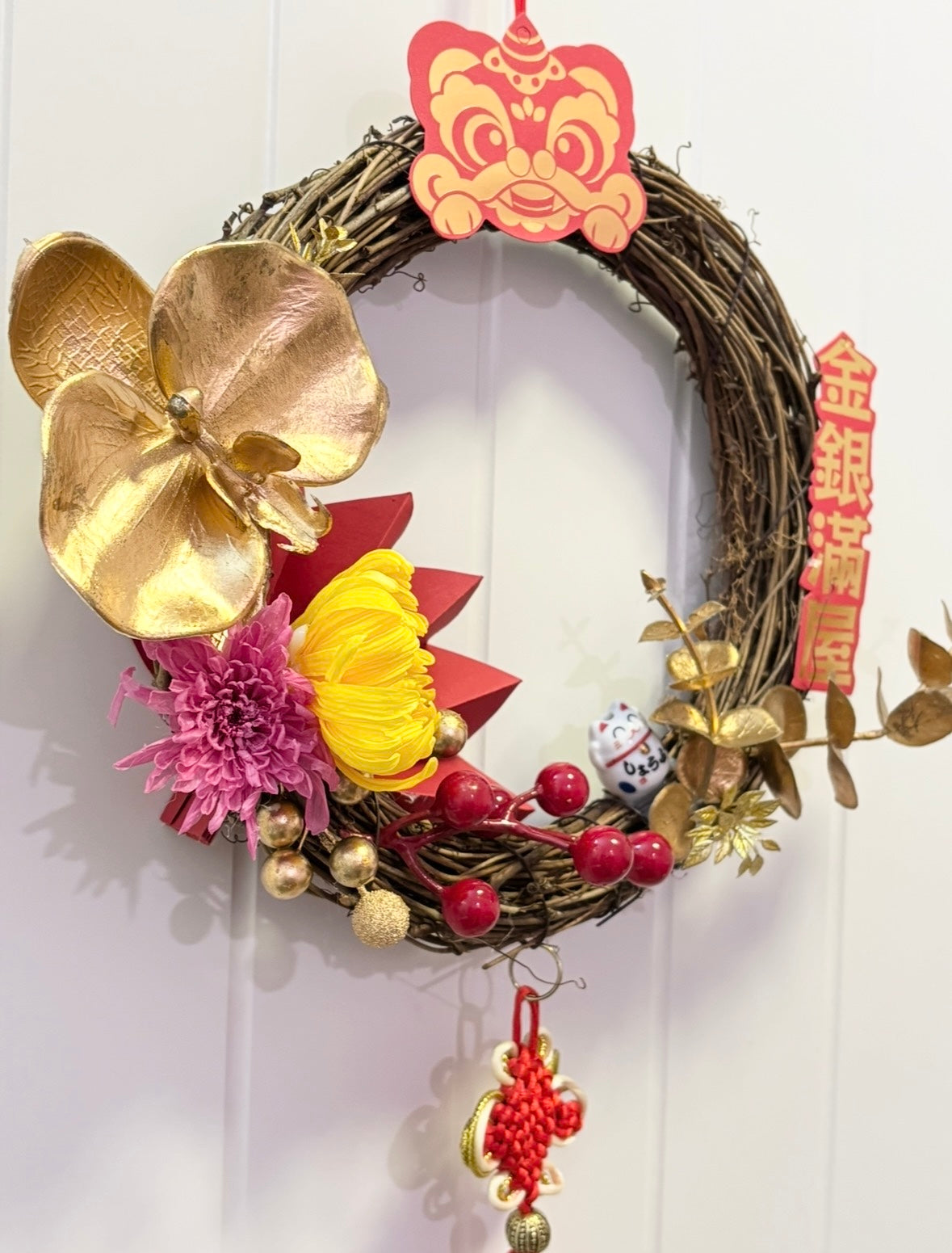 早烏優惠【製成品/工作坊】 新春中華風保鮮花花環（20CM）